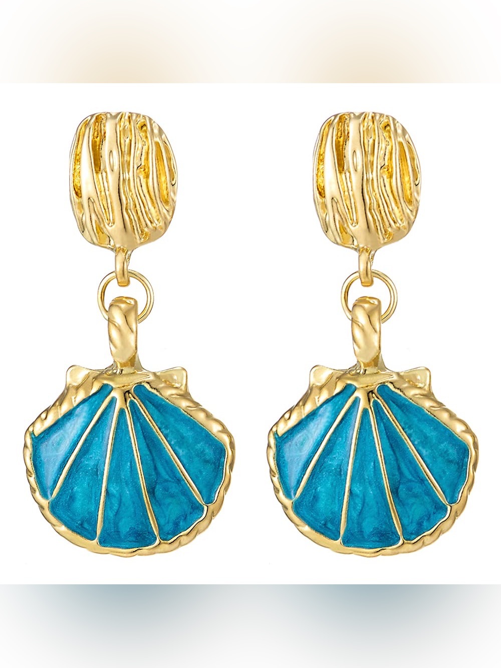 Gold and Turquoise Shell Drop Earrings - Women Jewelry